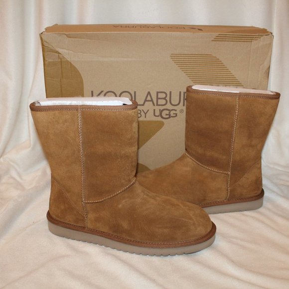 NIB UGG KOOLABURRA WOMEN'S SHORT SUEDE FUR LINED WINTER SNOW BOOTS CHESTNUT - Picture 1 of 6